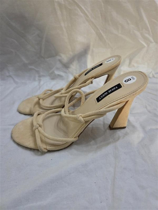 Pre Owned Nine West 8 Kims 2 Beige Faux Suede Strappy Heel Sandals 125874