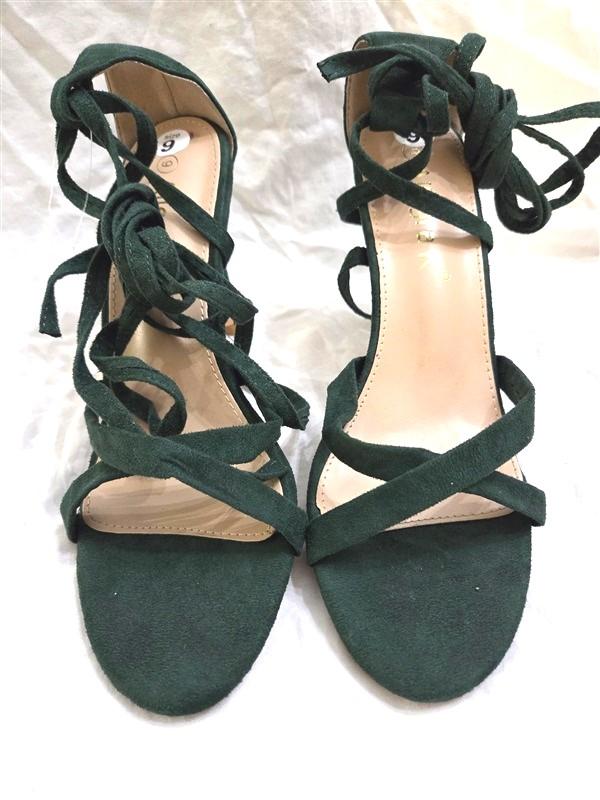 NWOT Allegra K 9 Green Faux Suede Sandals Strappy Heels 125876