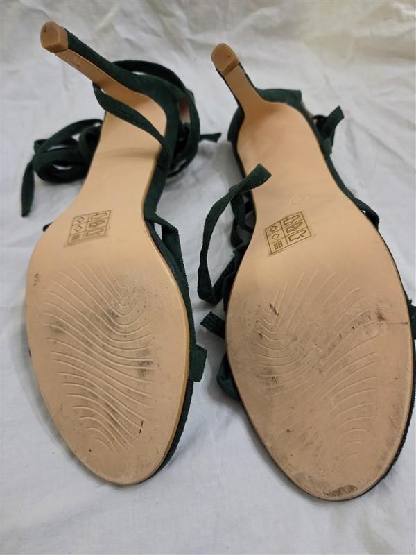 NWOT Allegra K 9 Green Faux Suede Sandals Strappy Heels 125876
