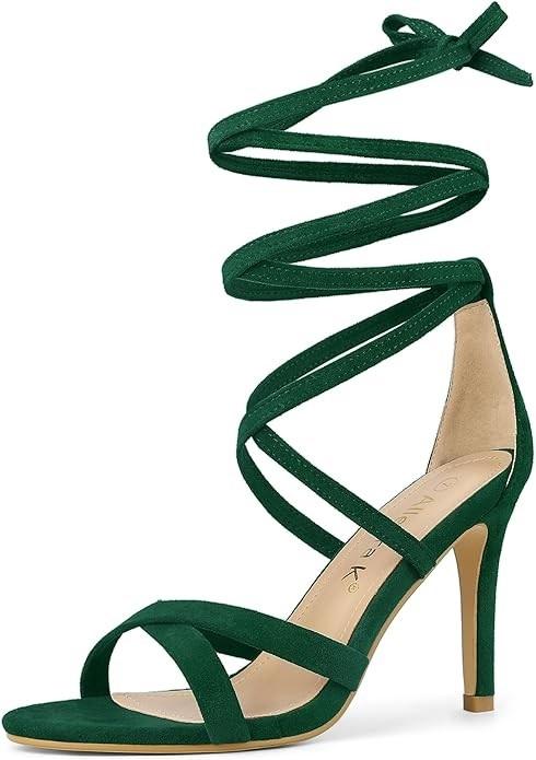 NWOT Allegra K 9 Green Faux Suede Sandals Strappy Heels 125876