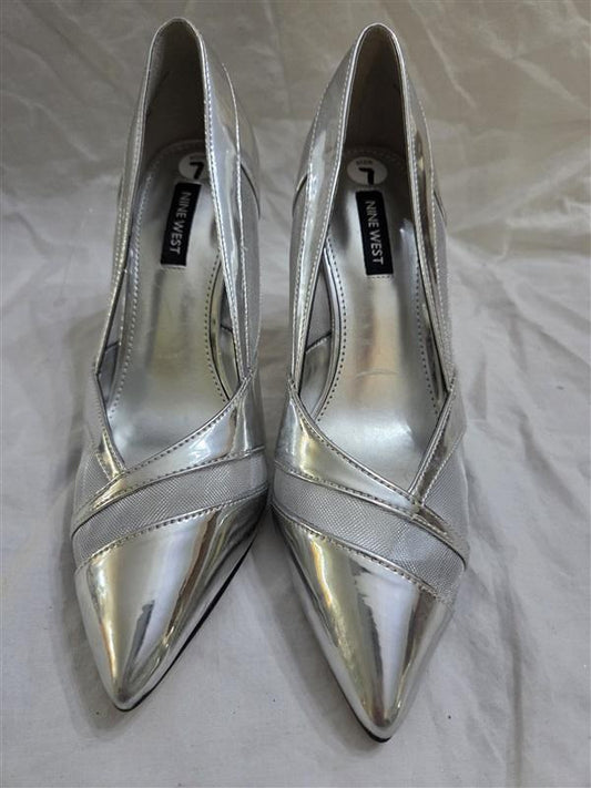 NWOTD Nine West 7 Evan Silver Lame & Mesh Pumps 125880