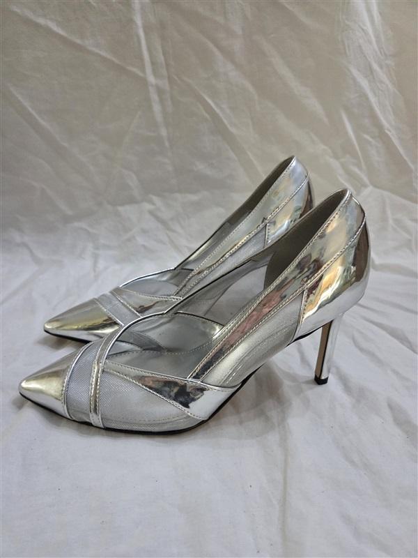 NWOTD Nine West 7 Evan Silver Lame & Mesh Pumps 125880