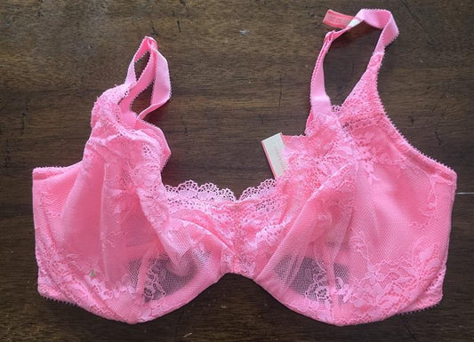 NWT Uncommon Sense 32DD Hot Pink Lace Unlined Bra 125882