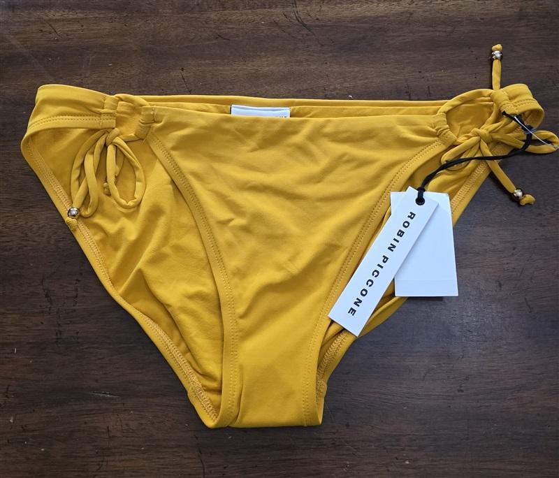 NWT Robin Piccone Luca L Side-Tie Yellow Mustard Full Bikini Swim Bottom 125887