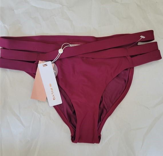 NWT Pilyq Vino Cross Strappy Full Maroon L Bikini Swim Bottoms 125889
