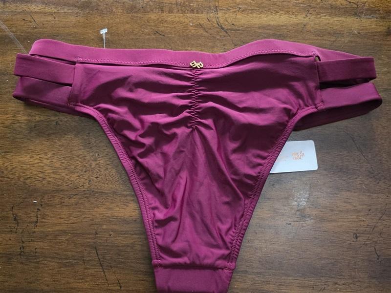 NWT Pilyq Vino Cross Strappy Full Maroon L Bikini Swim Bottoms 125889