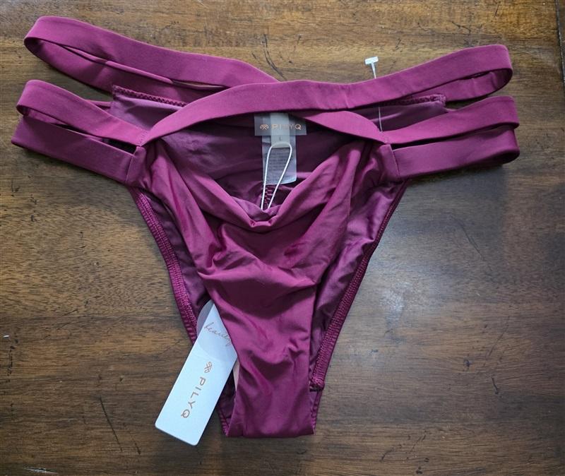 NWT Pilyq Vino Cross Strappy Full Maroon L Bikini Swim Bottoms 125889