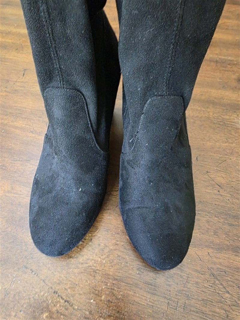 NWOT Diba True 8.5 Black Faux Suede Slouch Tie Knee high Boots 125895