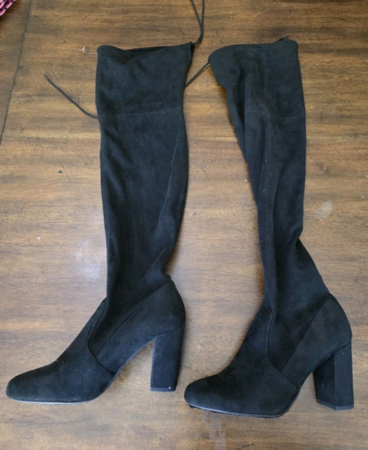 NWOT Diba True 8.5 Black Faux Suede Slouch Tie Knee high Boots 125895