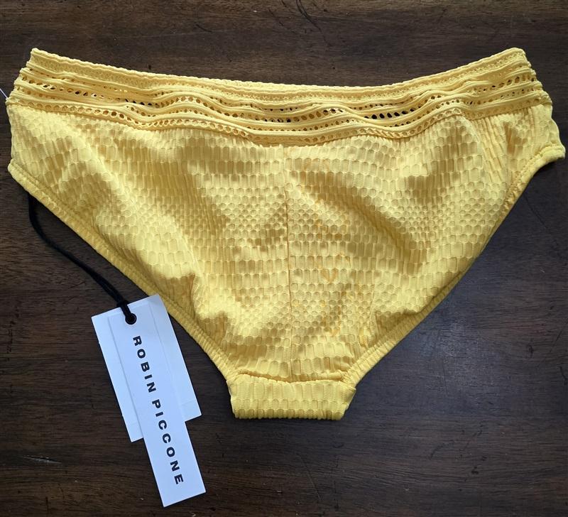 NWT Robin Piccone Perla XS Yellow Crochet Banded Bikini Swim Bottom 125902