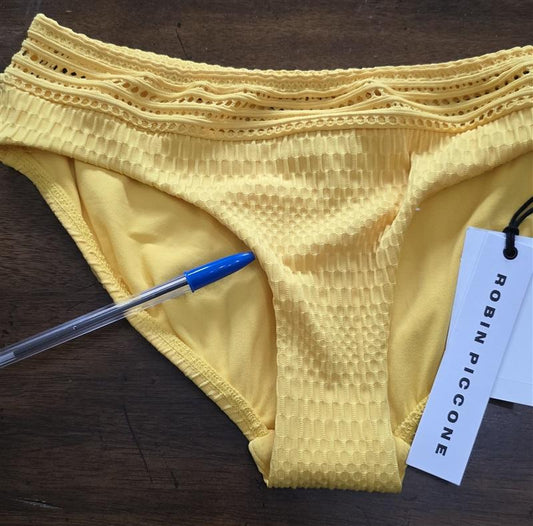 NWT Robin Piccone Perla XS Yellow Crochet Banded Bikini Swim Bottom 125902