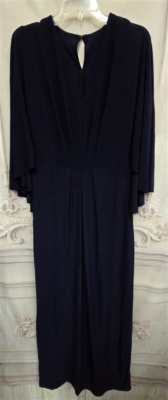 NWTD Ralph Lauren 14 Cape Jersey Gown Navy Blue V Neck Maxi Dress 125915