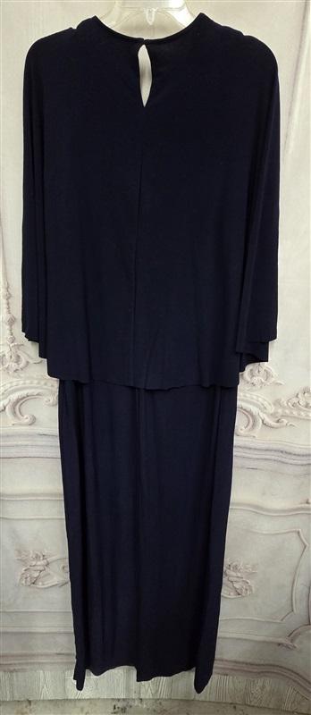 NWTD Ralph Lauren 14 Cape Jersey Gown Navy Blue V Neck Maxi Dress 125915