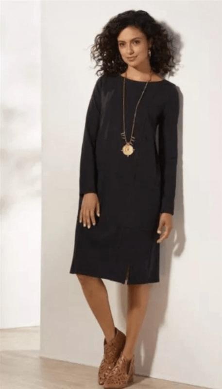 NWOTD Soft Surroundings XL A Line Haiku Shift Dress Pockets Black 125919