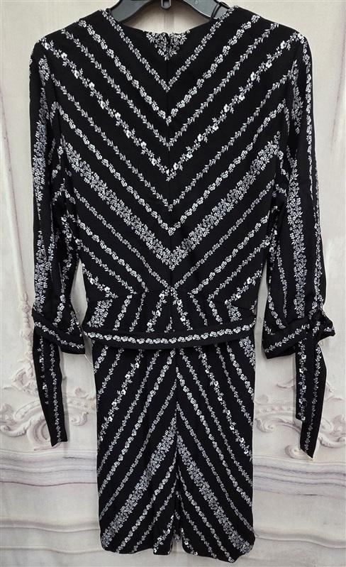 NWT CeCe 10 Black White Chevron Floral 3/4 Sleeve Short Fit + Flare Dress 125924