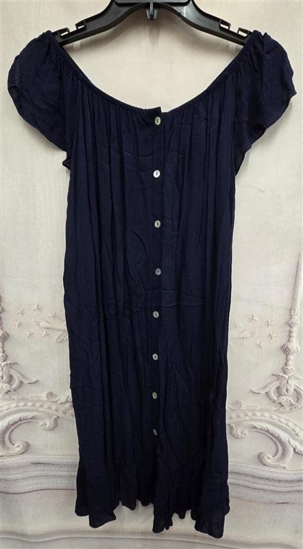 NWOT Kim & Cami Gauze M Crinkle Dress Blue Button Off Shoulder 125927