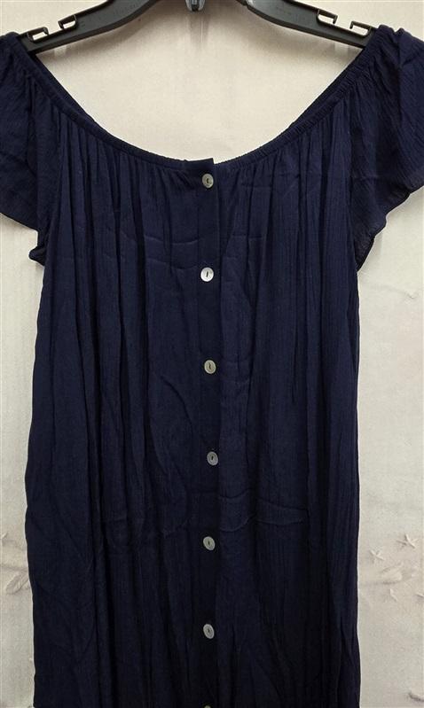 NWOT Kim & Cami Gauze M Crinkle Dress Blue Button Off Shoulder 125927