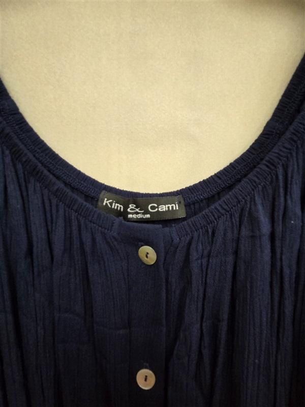 NWOT Kim & Cami Gauze M Crinkle Dress Blue Button Off Shoulder 125927