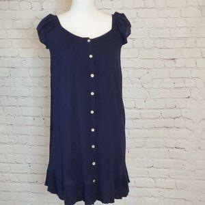 NWOT Kim & Cami Gauze M Crinkle Dress Blue Button Off Shoulder 125927