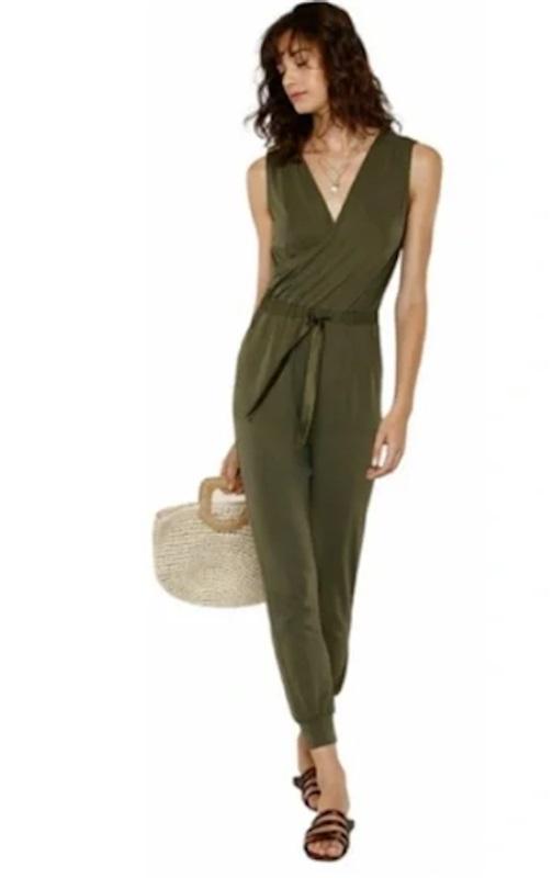NWOT Heartloom M Rivky Surplice V Neck Knit Jumpsuit Olive Green 125928