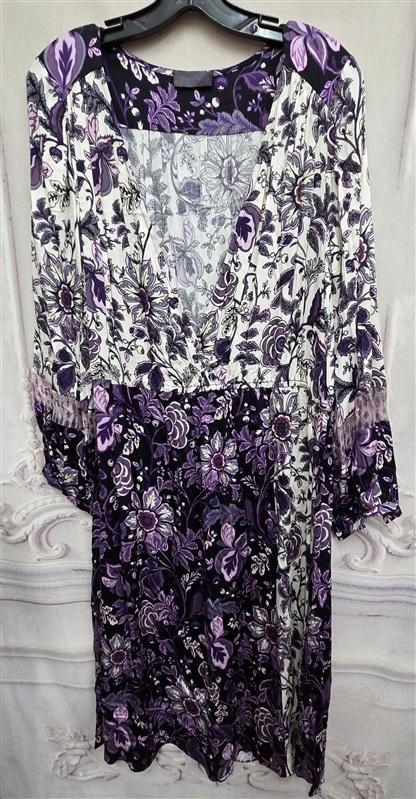 NWOT Hale Bob S Paisley Floral Dress Purple Ivory Pink V Neck 125930