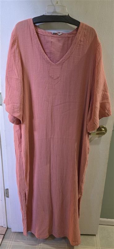 NWt Barefoot Dreams L Sun Soaked Crinkle Cotton V-neck Caftan 125957