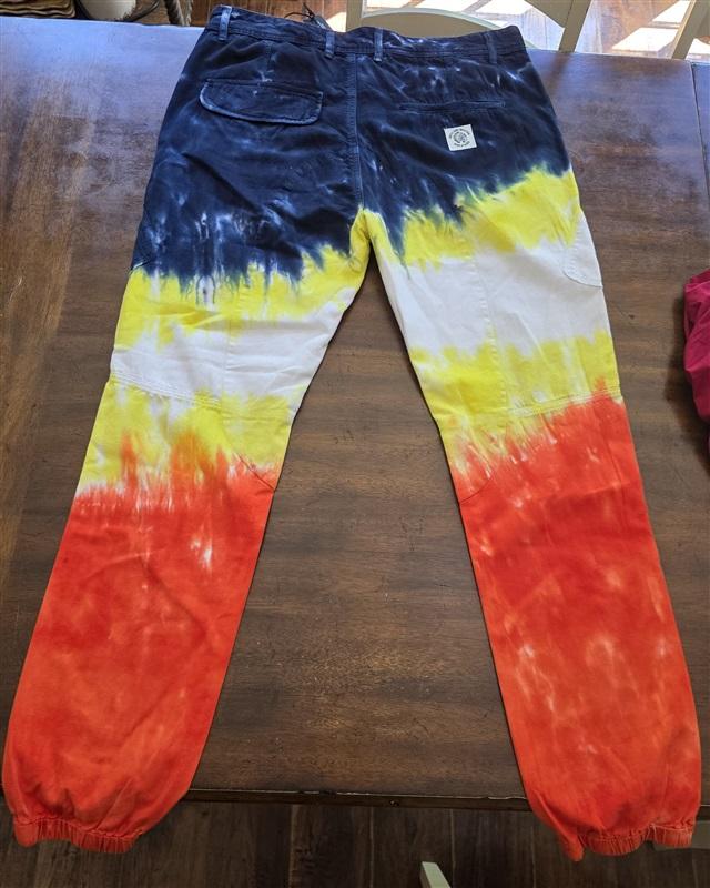 NWT Hustle Gang 36 Grime Blue White Orange Tie Dye Ombre Cargo Pants 125958