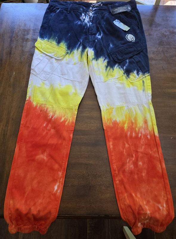 NWT Hustle Gang 36 Grime Blue White Orange Tie Dye Ombre Cargo Pants 125958