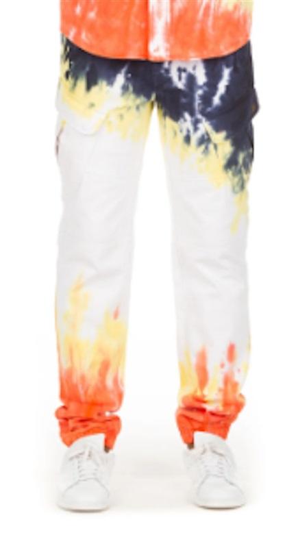 NWT Hustle Gang 36 Grime Blue White Orange Tie Dye Ombre Cargo Pants 125958