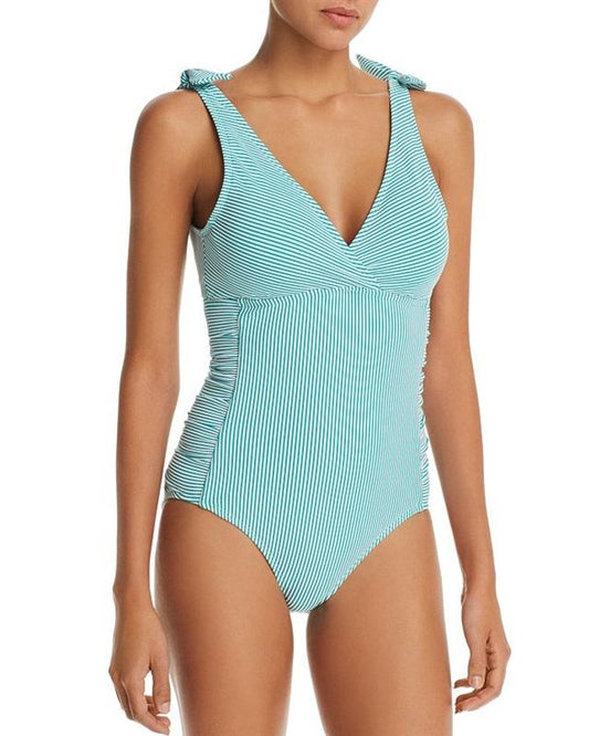NWT Ralph Lauren 12 Seersucker Stripe Tie Shoulder One Piece Swimsuit 125960