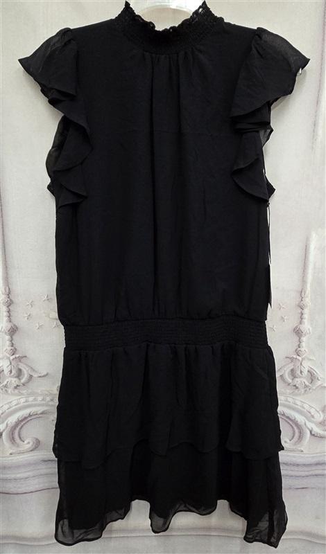 NWT 1 State M Mock Neck Flutter Mini Dress Black Ruffle 125971