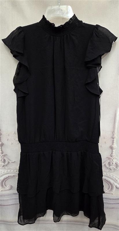 NWT 1 State M Mock Neck Flutter Mini Dress Black Ruffle 125971