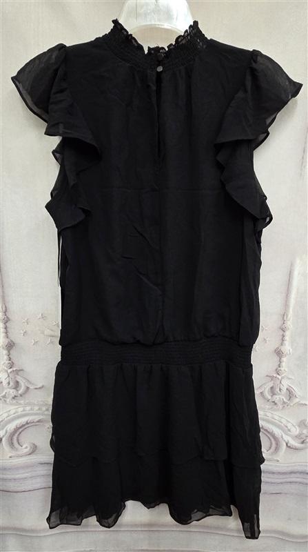 NWT 1 State M Mock Neck Flutter Mini Dress Black Ruffle 125971