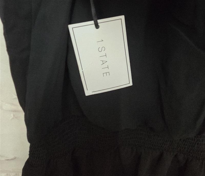 NWT 1 State M Mock Neck Flutter Mini Dress Black Ruffle 125971