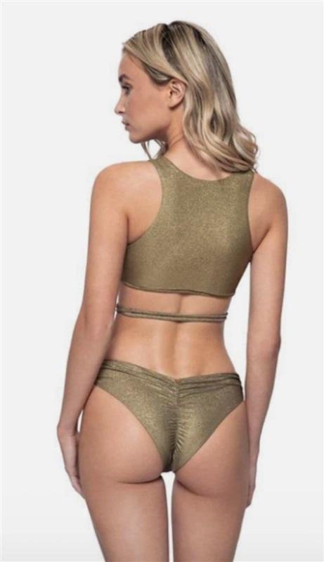 NWT Pilyq PQ M Euphoria Adjust Teeny Olive Bikini Bottom Swim Shimmer 125985