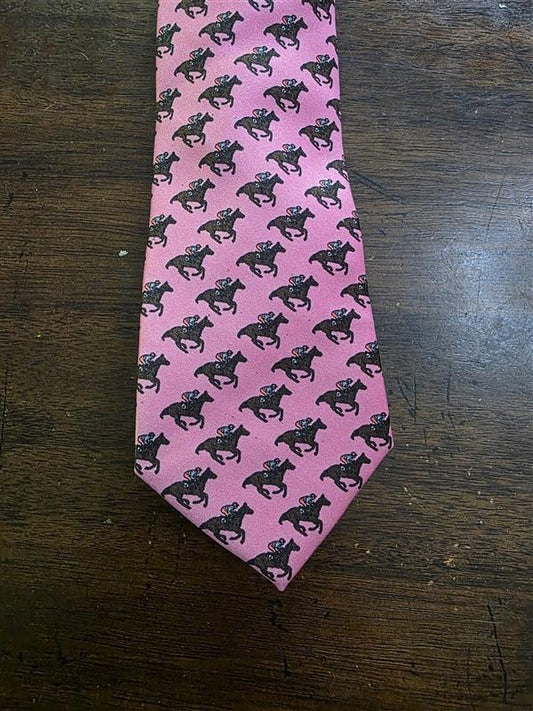 NWOT Beaux Tied Silk Pink Horse Racing Formal Classic Style Tie 126002