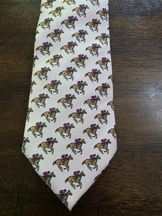 NWOT Beaux Tied Silk Pink Horse Racing Formal Classic Style Tie 126003