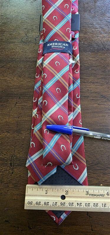 NWT American Lifestyle Horse Shoe Plaid Racing Formal Classic Tie Red 126006