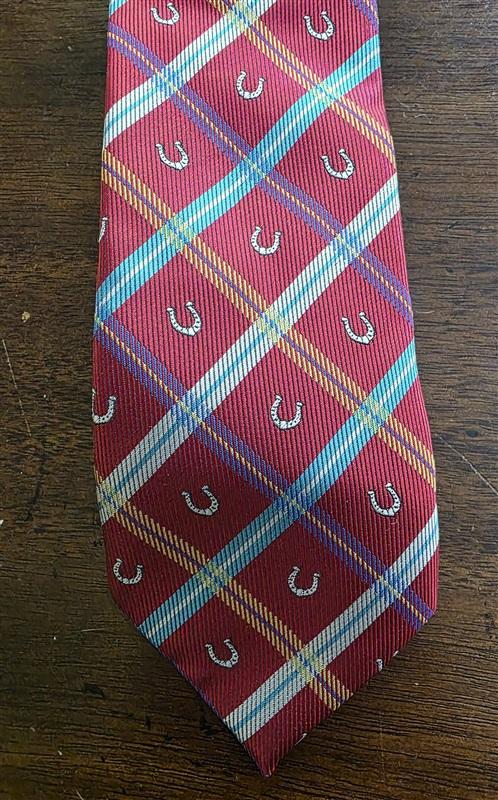 NWT American Lifestyle Horse Shoe Plaid Racing Formal Classic Tie Red 126006