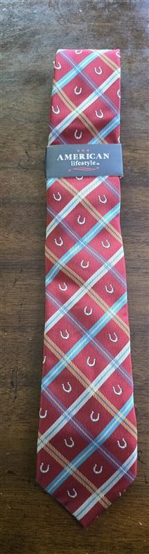 NWT American Lifestyle Horse Shoe Plaid Racing Formal Classic Tie Red 126006
