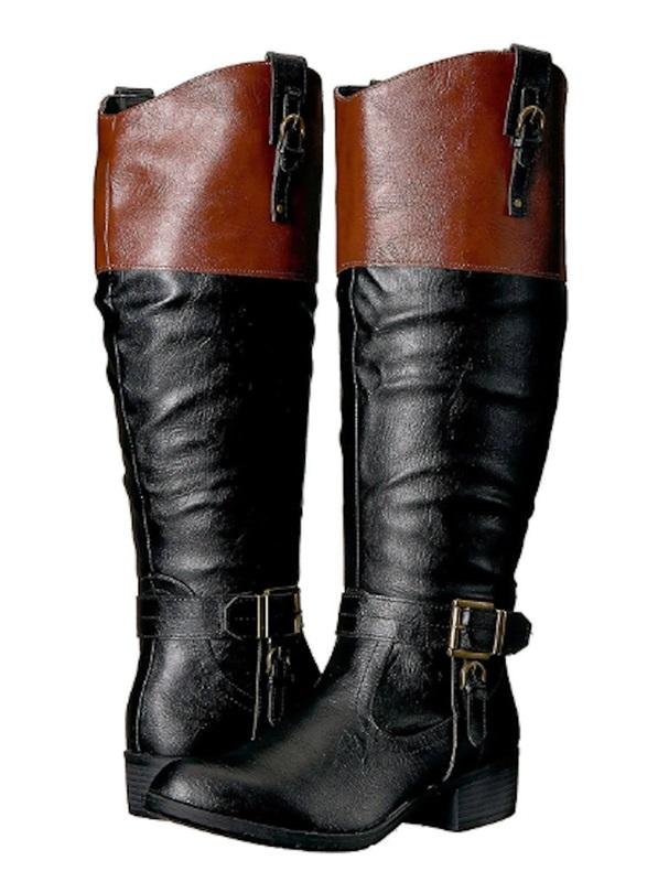 NWOT Rampage 6 Ivelia Almond Toe Riding Boots Black Brown Faux Leather 126018