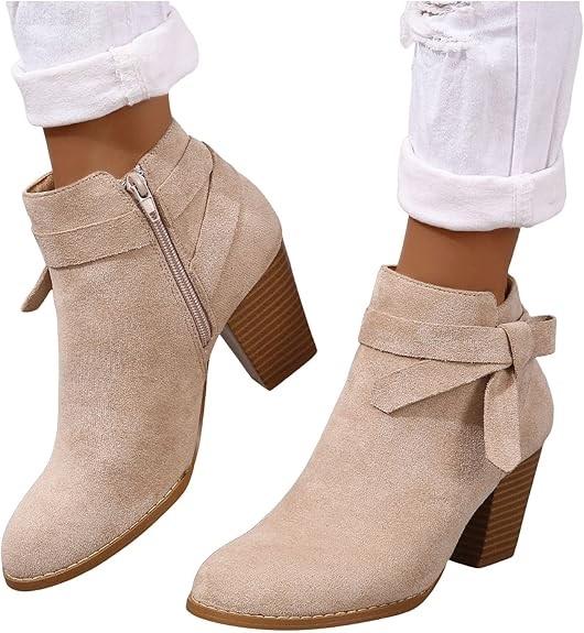 NWOT Zyba 8 Stacked Heel Bow Booties Ankle Boots 126021