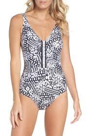 NWT Gottex Profile 12 Tribal Batik 1PC Swimsuit Black White 126030