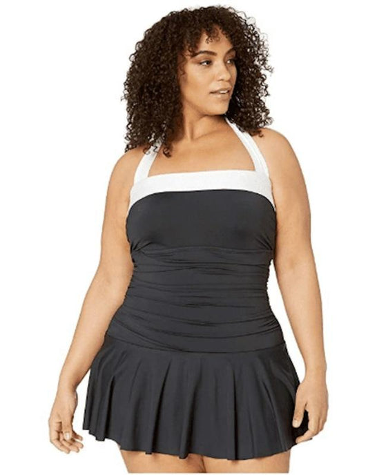 NWT Ralph Lauren 14 Bel Aire Shirred Bandeau 1PC Swimsuit Black 126038