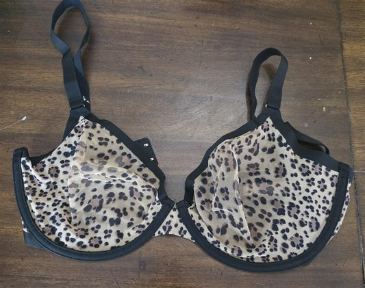 NWOT CUUP 34D The Balconette Mesh Cheetah Sheer Underwire Bra 126047