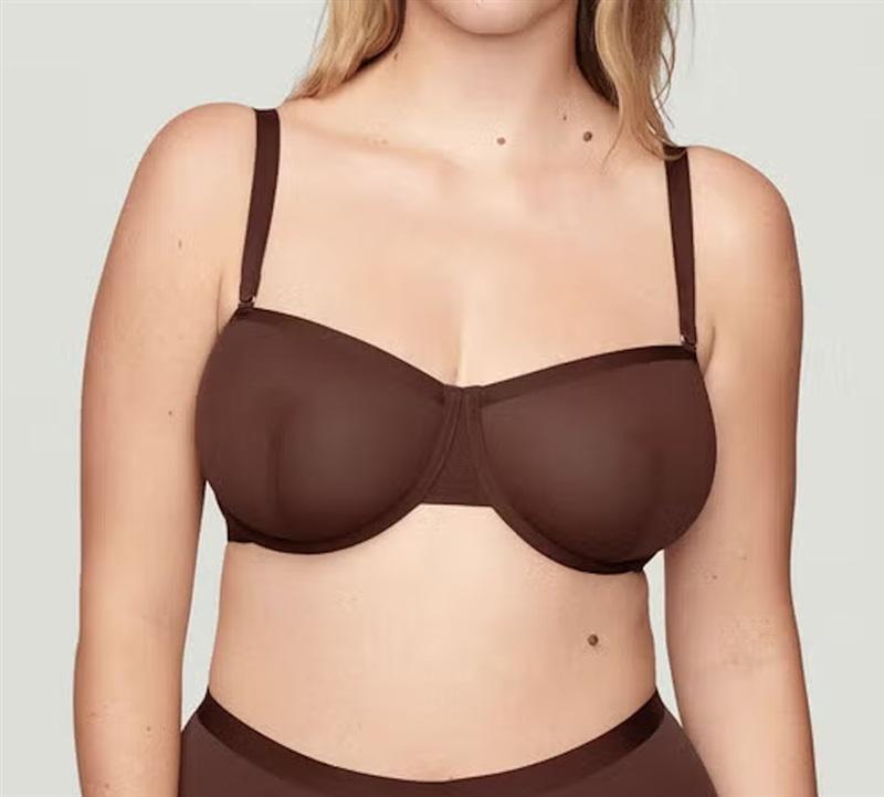 NWOT CUUP 38F The Balconette Mesh Brown Sheer Underwire Bra 126048
