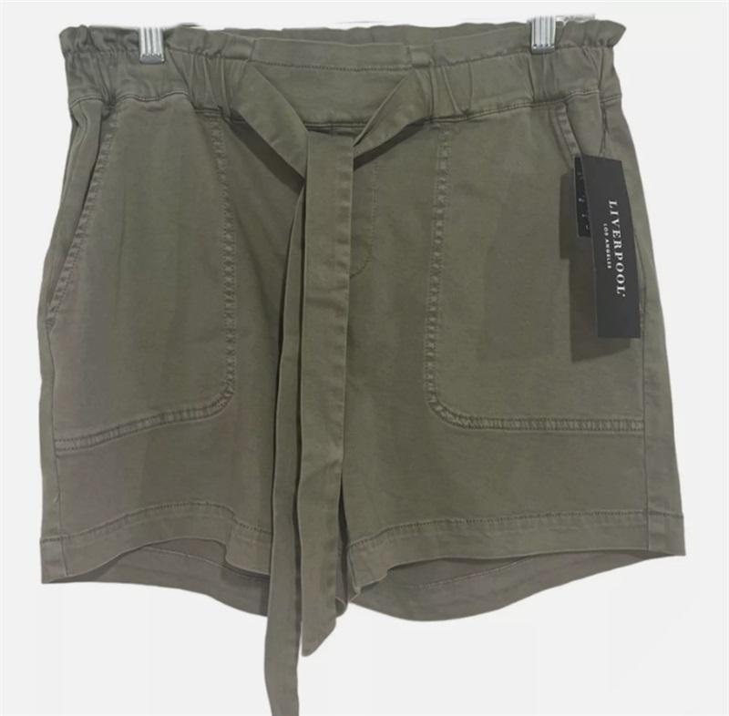 NWT Liverpool 10 30 Corine Paper Bag Walking Shorts Green 126057