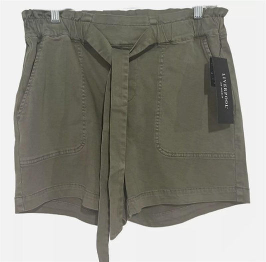 NWT Liverpool 10 30 Corine Paper Bag Walking Shorts Green 126057