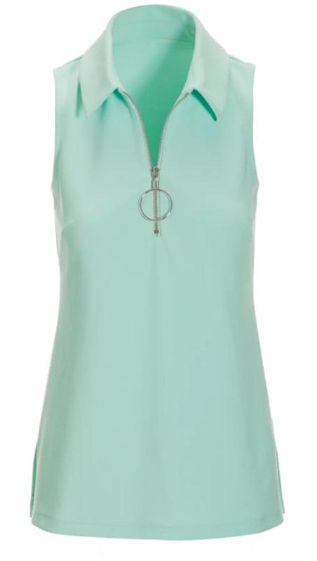 NWOT Boston Proper MD Collared Zip Sleeveless Top Mint Green 126117