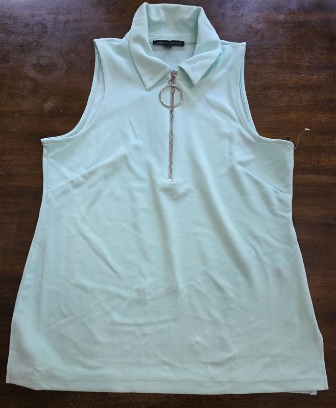 NWOT Boston Proper MD Collared Zip Sleeveless Top Mint Green 126117